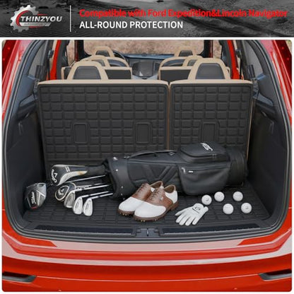 Cargo Mat Compatible with 2018-2024 Ford Expedition Lincoln Navigator (Not for Max or L Models) Cargo Liner Trunk Liner 2023 Expedition 7&8 Seats Accessories (Trunk Mat+Backrest Mats) - style: For Ford Expedition | 2018-2024