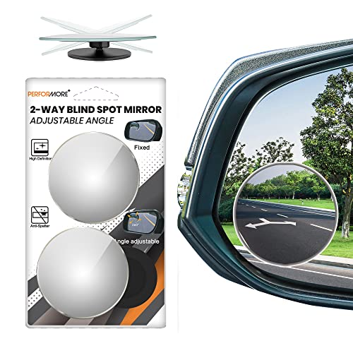 Performore 2 Pack of Blind Spot Car Mirrors, 2 Inch Round Adjustable HD Glass Convex Rear View Wide Angle Side Mirror Blindspot with Self Adhesive Back for Universal Vehicles - color: Adjustable/Fixed