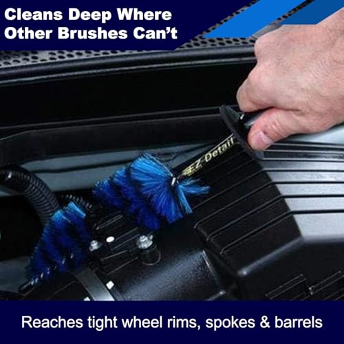 EZ Detail Brush Little - Wheel Rim Cleaner for Cars, Bike, Trucks, Motorcycle, and Other Vehicles. Non-Scratch Auto Detailing Tool, Easily reaches Nook and Crannies - color: Blue