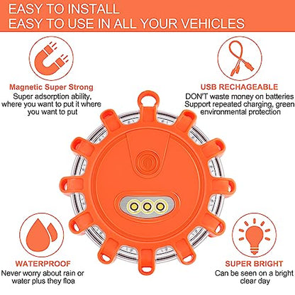 VANCLE USB-C Rechargeable LED Road Flares Roadside Emergency Light, Safety Warning Flashing Flare Beacon Disc Strobe Traffic with Magnetic Base for Construction Vehicles Truck Boat (Red,2 Pack) - color: Red, size: 2 Pack