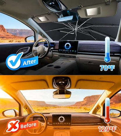 Upgraded 2026 Windshield Sun Shade Umbrella, UPF50+ Nano Crystal UV Protection, Foldable Umbrella Sunshade for Car Windshield, Durable Sun Visor for Car Windshield(Large-57×32") - size: Large