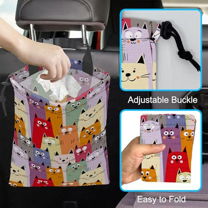 Car Trash Bag Cute kitten Cats Car Garbage Bag Hanging Car Trash Can for Back Seat with Drawstring - color: Cute kitten Cats