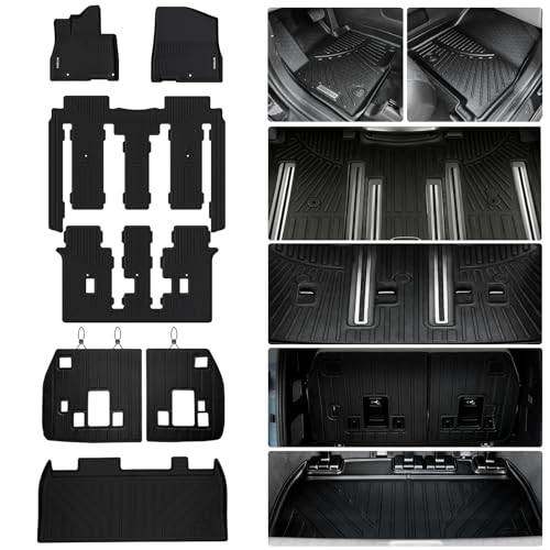 Floor Mats for 2022 2023 2024 2025 2026 KIA Carnival 8 Seats (Non Hybrid) with Trunk Mat & Backrest Mat TPE All Weather Protection Car Floor Liners with Cargo Liners Covering The Backrest - size: For 2022-2026 Carnival full set mat 8seat