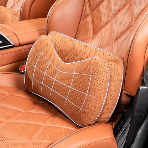 Car Lumbar Support Pillow, Lower Back Support for Driving Seat Suede Lumbar Pillow for Office Chair, Lumbar Pillow for Lower Back Pain Relief and Improve Posture (Orange) - color: Coral Orange