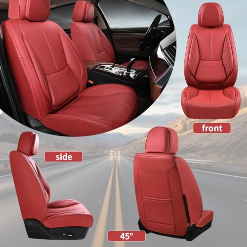 Car Seat Covers Full Set,Leather Waterproof Car Seat Cover,Airbag Compatible,Breathable Design,Suitable for Car,Truck,SUV 5 Pack(Burgundy) - color: Burgundy, size: 5 Pack