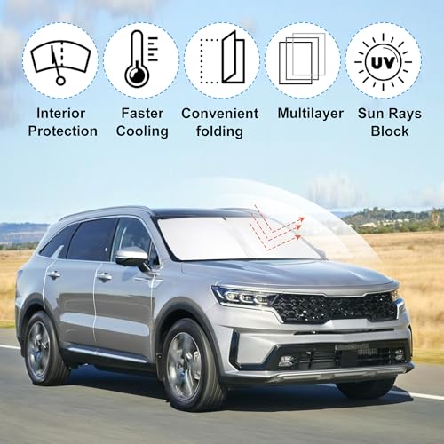 Windshield Sun Shade Custom Fit 2021 2022 2023 2024 2025 2026 Kia Sorento SUV Accessories Foldable Sunshade Sun Blocker Front Window Shades Covers Keep Car Cooler - size: For Kia Sorento 2021-2026
