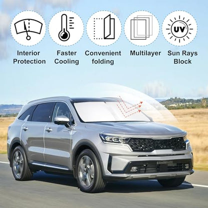 Windshield Sun Shade Custom Fit 2021 2022 2023 2024 2025 2026 Kia Sorento SUV Accessories Foldable Sunshade Sun Blocker Front Window Shades Covers Keep Car Cooler - size: For Kia Sorento 2021-2026