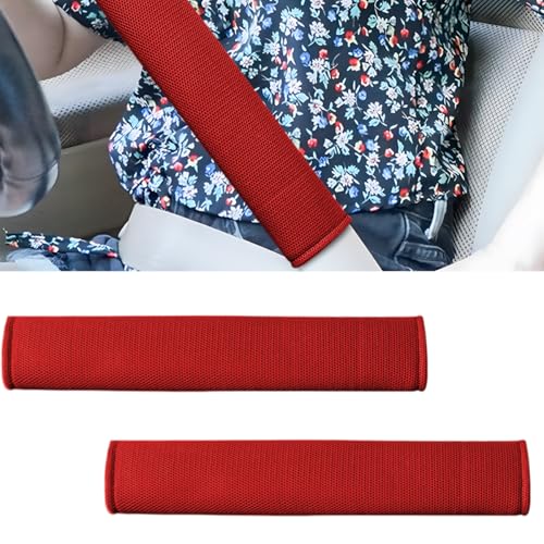 2PCS Long Car Seat Belt Cover Pads, Soft Mesh Seatbelt Shoulder Strap Protector Pad for Comfort Driving, Breathable Car Seat Belt Pad Harness Cushion Protect Your Neck and Shoulder (Red) - color: Red