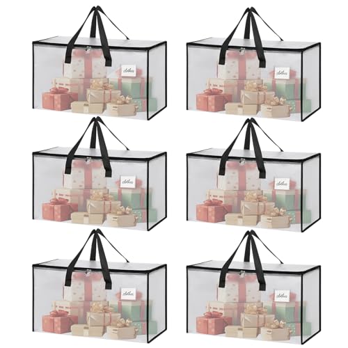 6 Pack Extra Large Heavy Duty Clear Moving Bags with Reinforced Zippers & Wide Carry Handles, See-Through Storage Totes for Clothes Packing, Dorm Moves & Home Organization - color: Clear-6