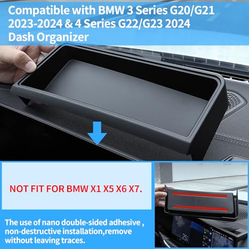 Compatible with BMW 3 Series Center Console Organizer,Behind 12.3" Touchscreen Dash Console Organizer for 3 Series G20 2023-2024/4 Series G22 2024,BMW Dash Storage Box Tray,Matte Black - size: G20 G22 Dashboard Organizer
