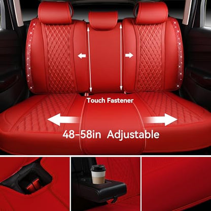 CAR PASS Nappa Leather Bling Diamond Car Seat Covers Full Set Universal Cushioned, Waterproof Heavy-Duty Anti-Slip Luxury Leather, Fit for SUV Sedan, Sparkly Glitter Shining Crystal Red Rhinestones - color: Red Diamond, size: Full Set