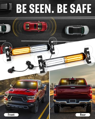 HLauto 1002L Emergency Strobe Traffic Advisor Light Bar: 40 LED Dash Safety Warning Flashing Light, Front/Rear Windshield Visor for Construction Vehicle, Tow/Plow Truck (2x10.7inch, Amber White) - color: #01 Amber/White