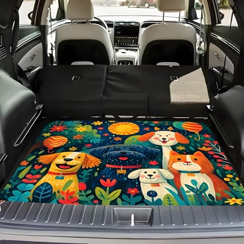Universal Car Trunk Mat 29" x 39", Colorful Cartoon Dog All Weather Trunk Protection Cargo Liner,Durable Cargo Mat Rear Trunk Liner, Stylish Vehicle Interior Accessories Suitable for Most Car Models - color: Colorful Cartoon Dog