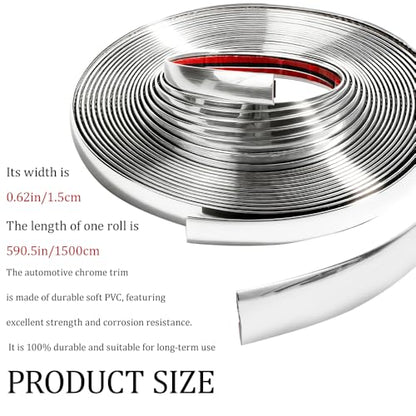 Automotive Chrome Trim Molding, 15MM Wide Car Decorative Protect Strips, Car Body Self Adhesive Anti Collision Strips, Universal Exterior Trim Strips for Motor Truck RV Door Window Bumper