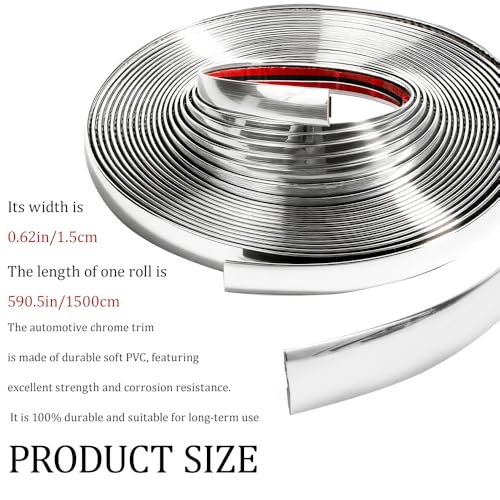 Automotive Chrome Trim Molding, 15MM Wide Car Decorative Protect Strips, Car Body Self Adhesive Anti Collision Strips, Universal Exterior Trim Strips for Motor Truck RV Door Window Bumper