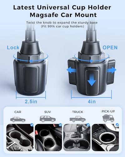 SUPERONE 2026 Upgraded for MagSafe Cup Holder Charger, MagSafe Car Mount Charger 15W Fast Charging with Adjustable Gooseneck for iPhone 17 16 15 14 13 12 Pro Max Plus Mini MagSafe Case