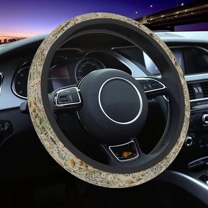 Steering Wheel Cover, Retro Wildflowers Flowers Steering Wheel Cover for Women Men Universal 15 Inch Steering Wheel Protector Fit Auto SUV Sedan Vans Trucks - color: White Flowers