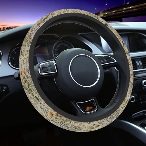 Steering Wheel Cover, Retro Wildflowers Flowers Steering Wheel Cover for Women Men Universal 15 Inch Steering Wheel Protector Fit Auto SUV Sedan Vans Trucks - color: White Flowers