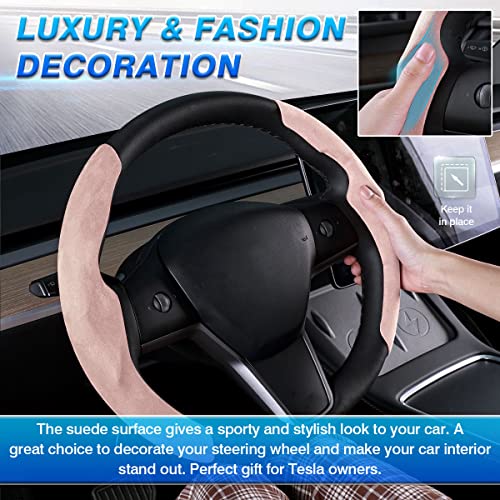 Shademax Custom-Fit for Tesla Steering Wheel Cover, Tesla Model Y / 3 2017-2025 2026 (Fit Model Y Juniper 2026/ Model 3 Highland) Suede Steering Wheel Cover for Tesla Model Y / 3 Accessories (Pink) - color: Pink