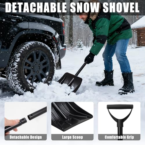 AUTODECO Roadside Emergency Car Kit Winter Road Trip Assistance Vehicle Safety Kit with Air Comperss, Detachable Snow Shovel, Jumper Cables, Tow Strap