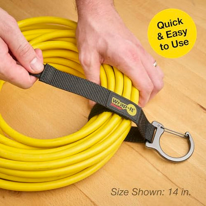 Wrap-It Storage Quick Clips - 14" (3-Pack) Black - Cable Straps With a Metal Clip to Use as an Extension Cord Organizer or Garden Hose Holder - size: 14" (3-pack)