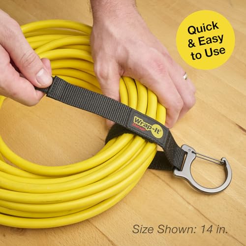 Wrap-It Storage Quick Clips - 14" (3-Pack) Black - Cable Straps With a Metal Clip to Use as an Extension Cord Organizer or Garden Hose Holder - size: 14" (3-pack)