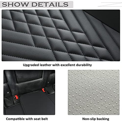 GIANT PANDA PU Leather Rear Seat Cover Protector, Anti-Slip Adjustable (50~55.5'') – Fits 90% Vehicles (Excludes Large SUVs/Trucks) - Black - color: Rear Seat Black, size: 1 Piece Standard Size