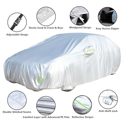 Car Cover Fit for 160-172 inches Length Hatchback Waterproof All Weather Outdoor Full Cover Rain Sun UV Protection Driver Side Door Zipper Dirtproof Scratch Resistant Breathable Dustproof - size: 2L:Fit 160-172 inches Hatchback