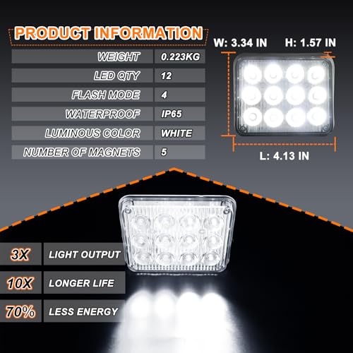 2PCS Battery Operated Led Strobe Light, Magnetic Wireless LED Rechargeable Strobe Light for Trucks Car Surface Mount Beacon Warning Emergency Flashing Light for Vehicles Trucks Tow (White) - color: White