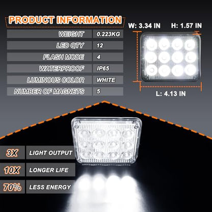 2PCS Battery Operated Led Strobe Light, Magnetic Wireless LED Rechargeable Strobe Light for Trucks Car Surface Mount Beacon Warning Emergency Flashing Light for Vehicles Trucks Tow (White) - color: White