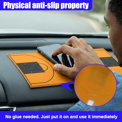 Car Dashboard Anti-Slip Pad, 10.55'' x 5.82'' Universal Sticky Gel Adhesive Mat, Multifunctional Auto Interior Gripping Mat for Phones/Sunglasses/Keys/Coins/GPS/Electronic Devices(Basketball) - size: Basketball