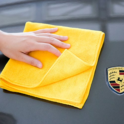 CARCAREZ Premium Microfiber Detailing Towels, 340 GSM Lint Free Car Buffing Waxing Polishing Drying Towels (6, Yellow, 16x16 Inch) - color: Yellow