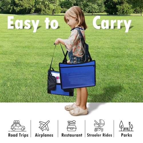 Kids Travel Tray for Car Seat, Toddler Road Trip Essentials With Drawing Kit, Travel Activities Must Haves (Navy Blue-2PCS) - color: Navy Blue-2PCS