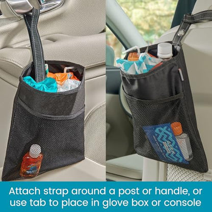 High Road TrimTrash Hanging Car Garbage Bag - Slim and Leakproof Car Trash Bag with Magnetic Closure and Storage Pocket - Attaches to Seat, Glovebox or Console - color: Black