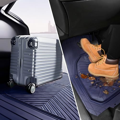 CAR PASS Heavy Duty Rubber Car Mats with Cargo Liner, Deep-Dish Car Floor Mats and Trunk Mat All Weather, Universal Trim-to-Fit for SUVs Trucks Sedans, Waterproof Anti-Slip, Trimmable V12 Blue - color: Blue Full Set
