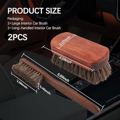 2PCS Horse Hair Brush for Leather,Soft Car Detailing Brushes Set with Concave Design,Multi-Purpose Leathers Brushes as Car Cleaning Brush for Cleaning Cars Interiors,Seat