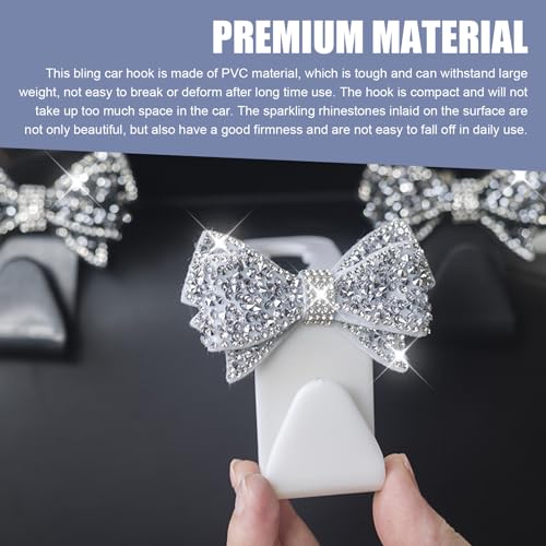 2 PCS Bling Bow Car Seat Headrest Hooks, Cute Rhinestone Bow Seat Back Hanger, Universal Vehicle Rear Seat Crystal Hook for Handbag, Clothes, Coats, Grocery Bags (Black) - color: Black