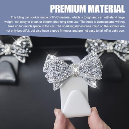 2 PCS Bling Bow Car Seat Headrest Hooks, Cute Rhinestone Bow Seat Back Hanger, Universal Vehicle Rear Seat Crystal Hook for Handbag, Clothes, Coats, Grocery Bags (Black) - color: Black