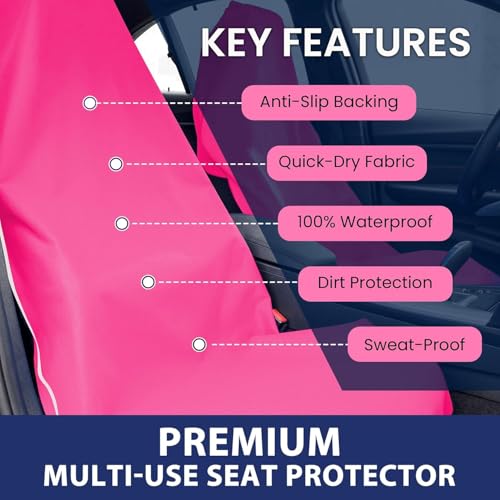 Dri Seats Waterproof Car Seat Cover – Premium Sweat Towel with Slip Resistant Backing for Front Seats in Cars, Trucks, SUVs – Universal Seat Covers & Liner, Easy Install (Fuchsia, Large) - color: Fuchsia, size: Large