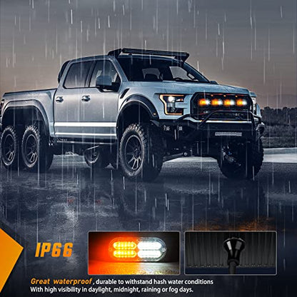 Nilight 4PCS LED Strobe lights 12V Sync Feature Amber White 24LED Emergency Hazard Warning Lights with Controller Hard Wire or Cigarette Lighter Plug for Car Truck RVs Campers - color: Amber White w/Controller