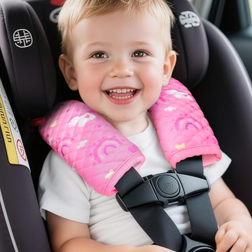 INFANZIA Car Seat Strap Covers for Infants Babies, Soft Carseat Shoulder Pads for Kids, Double-Sided Use Seatbelt Cushion Covers for Stroller, Pushchair & High Chair (Pink) - color: Pink