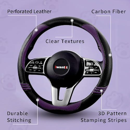 Iwantit® Steering Wheel Covers with Leather and Anti-Slip Rubber Ring, Universal Fit 14.5-15 inches for Cars,SUV (Purple/Black) - color: 007-Purple/black