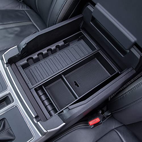 PIMCAR Compatible with Ford 2015-2020 F150, 2017-2022 F250 F350 F450, 2018-2024 Expedition Center Console Organizer Insert Tray Pallet Storage Accessories (Work Great with The Factory Tray)-One Piece - color: Black Trim