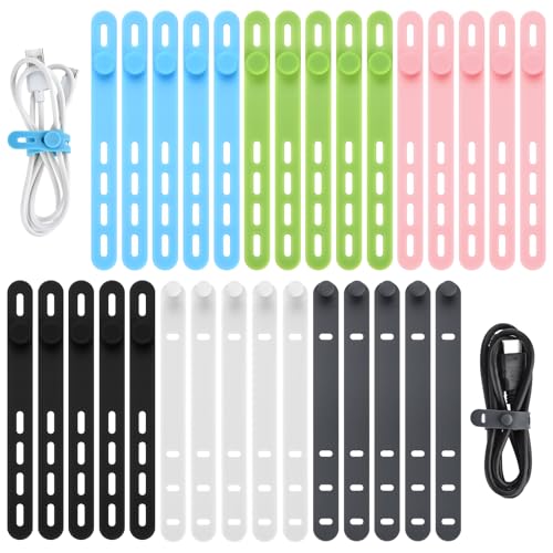 30 Pcs Silicone Cable Ties, Wire Cord Organizer, Cord Ties Reusable Cable Organizer 5Inch Cable Management Tie (6 Color) Cbfoeyk - color: White/Gray/Green/Blue/Pink/Black