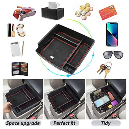 SKTU Compatible with 2022-2025 2026 Kia Carnival Center Console Organizer 2024 2025 2026 Carnival Accessories Insert ABS Materials Tray 2022-2026 Carnival Console Tray with Coin and USB Hole (Red) - color: Red