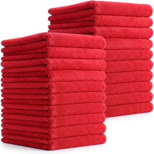 Tallew 15 Pcs Car Microfiber Towels Buffing Drying Wash Cleaning Cloths Plush Large Towels Thick Care Polishing Detailing Waxing Scratch Proof Towel, 15.75 x 15.75 Inch (Red) - color: Red