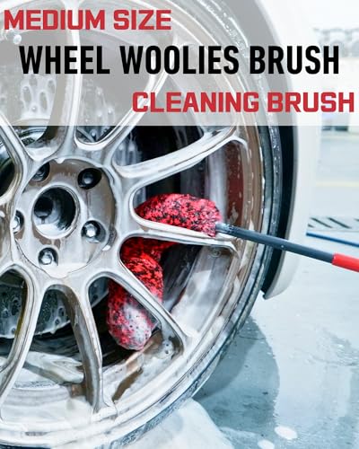 Wheel Brushes for Cleaning Wheels (4 Pro Pack)- 2X Soft Wheel Cleaning Wool Brush, Detailing Brush and Stiff Tire Brush, Scratch Free Durable Car Wheel Rim Brush Kit for Car Rim and Tire Detailing - color: Red & Black