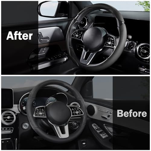 Car Steering Wheel Cover Leather Snap On 3Pcs Set Non-Slip Protector Wrap Steering Wheel Accessories 14.5-15 inch Universal Black - color: Black A