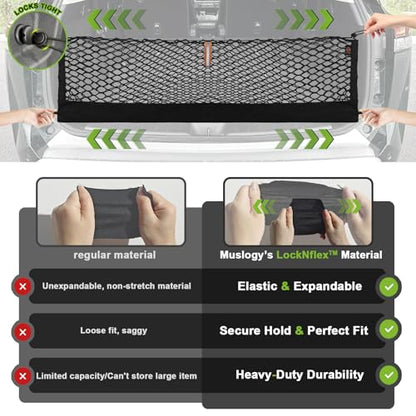 Muslogy Truck Bed Cargo Net Trunk Netting Compatible with 2021-2025 2026 Jeep Grand Cherokee L (3-Row GCL) Accessories, Pickup Cargo Organizer SUV Sedan Storage Net w/Heavy Duty Carabiners - style: 2021+ Grand Cherokee L (3-Row)