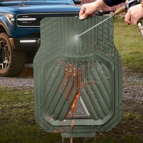 August Auto Heavy Duty Rubber Floor Mats， Durable All Weather Green with Carbon Aluminum Car Mats with Deep Dish Universal Waterproof Floor Mats for Sedan, SUVs, Truck, Vans Set of 4 (Green)